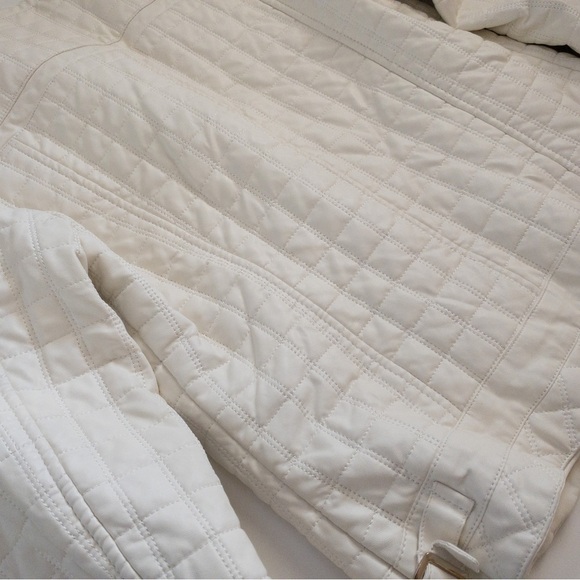 𝅺Forever 21 White Vegan Faux Leather Moto Jacket Coat Checker Print Size L NWOT - Picture 10 of 14